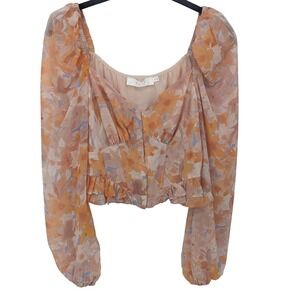 ASTR The Label Corset Top Womens XS Orange Floral Long Sleeve Crop Fairycore Y2K